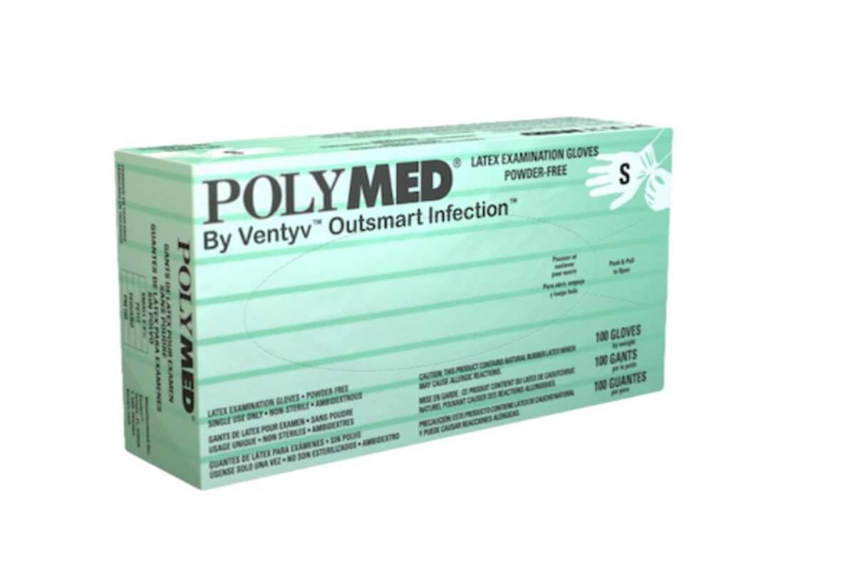 Polymed Powder-Free Latex Exam Gloves, Small, 100 Gloves/Pack